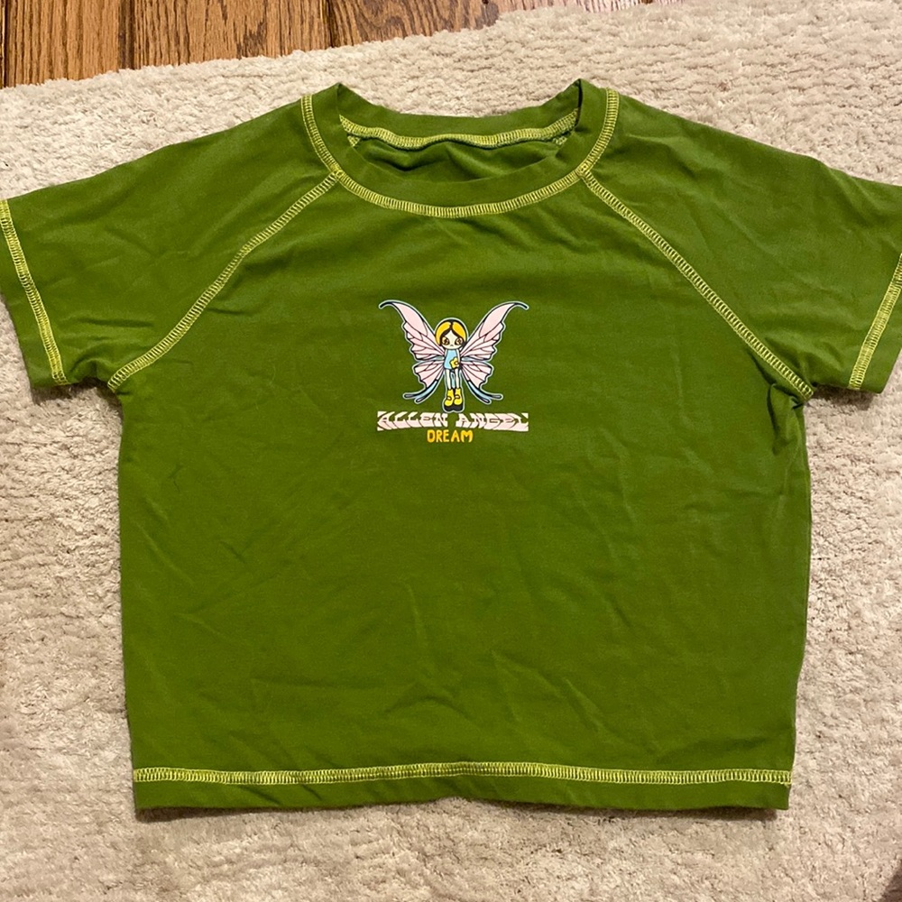 “Fallen angel dream” green cropped t shirt